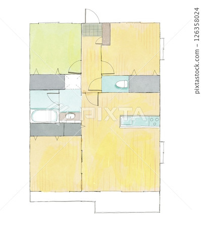 A gentle watercolor illustration of a 3LDK floor plan A gentle watercolor illustration of a 3LDK floor plan 126358024