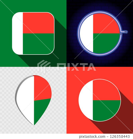 Set of modern icons with the national flag of Madagascar. 126358443