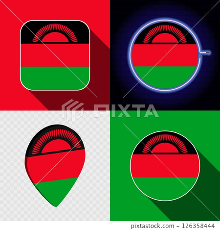 Set of modern icons with the national flag of Malawi. Set of modern icons with the national flag of Malawi. 126358444