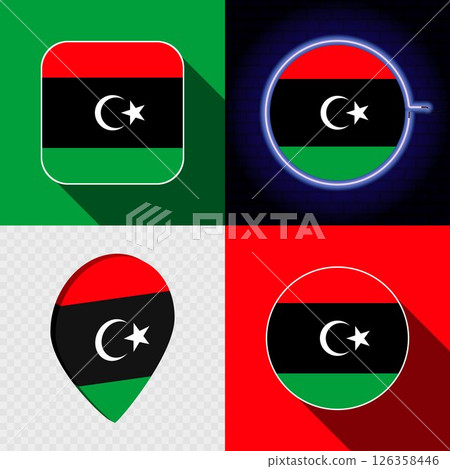Set of modern icons with the national flag of Libya. Set of modern icons with the national flag of Libya. 126358446