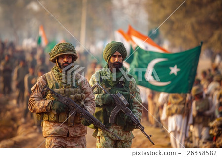 Two Armies Under National Banners India and Pakistan. 126358582