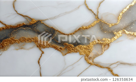 Striking Gold Veins on Pristine White Marble. 126358634