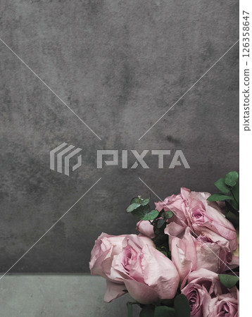Delicate pink roses forming a bridal bouquet on dark background wallpaper copy space 126358647