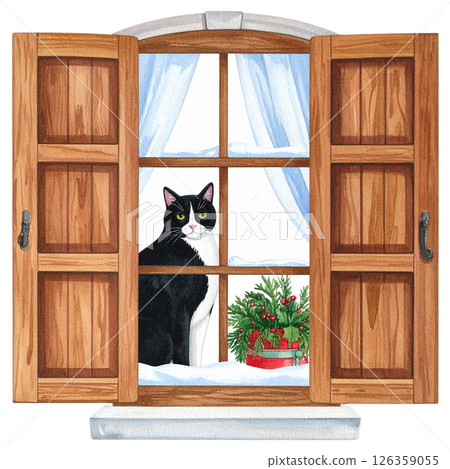 Watercolor Tuxedo Cat Clipart Playful Black and White Cats in Cozy Scenes Watercolor Tuxedo Cat Clipart Playful Black and White Cats in Cozy Scenes 126359055