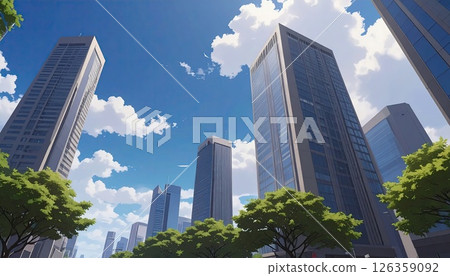 AI image: Image of skyscrapers in a city with a blue sky 126359092