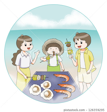 Parents and children having a barbecue at the beach Parents and children having a barbecue at the beach 126359295