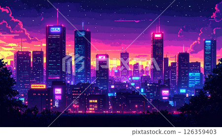 Game-like world neon city background 126359403