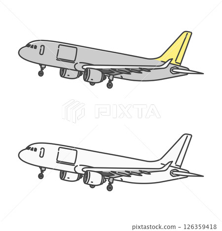 圖庫插圖: 準備降落的國內貨運飛機。起落架 126359418