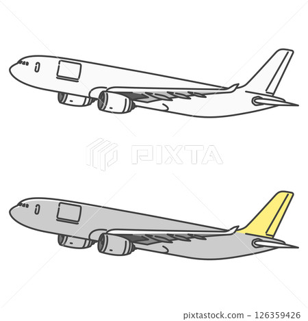 Stock Illustration: Cargo plane for international cargo taking off and cruising 126359426