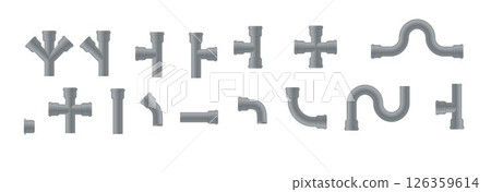 Plastic Pipe. Industry pipeline. waste pipes industrial pipeline tubes plumbing pressure system set. Water tube plastic canalization technology. Vector Plastic Pipe. Industry pipeline. waste pipes industrial pipeline tubes plumbing pressure system set. Water tube plastic canalization technology. Vector 126359614