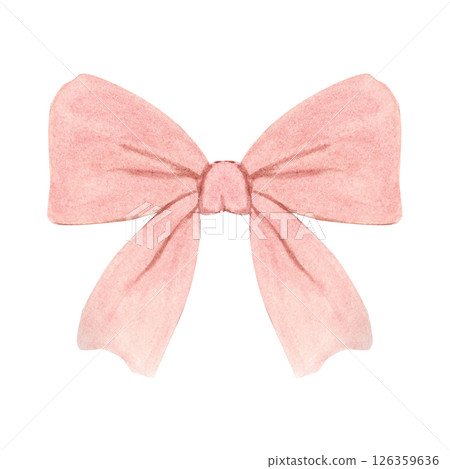 Coral plush bow, a peach colored ribbon, watercolor illustration isolated on white. Hand drawn design element perfect for logotype, labels, websites, cards, posters, frames, mothers day decor Coral plush bow, a peach colored ribbon, watercolor illustration isolated on white. Hand drawn design element perfect for logotype, labels, websites, cards, posters, frames, mothers day decor 126359636
