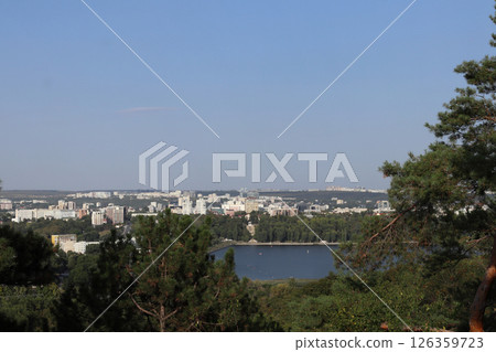 Valea Morilor lake and park, view from the drone. Valea Morilor lake and park, view from the drone. 126359723