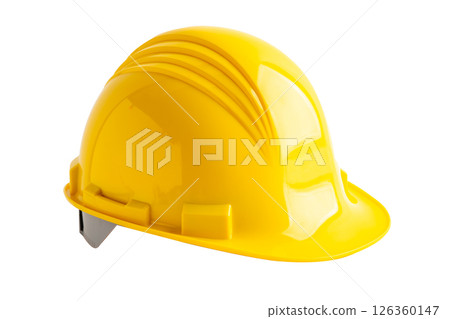 Yellow helmet isolated on white background with clipping path, protect to safety for engineer in construction site. 126360147