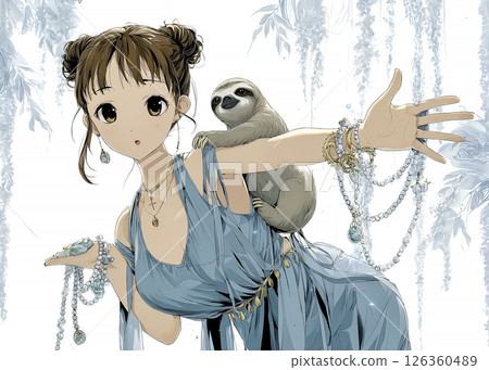 Illustration material of a sloth fairy doing yoga with a sloth Illustration material of a sloth fairy doing yoga with a sloth 126360489