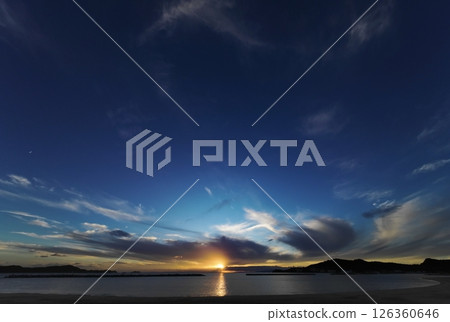 A refreshing evening sky with a variety of clouds spreading across the blue sky. Autumn. Ultra-wide angle. Sky-focused. D241009pm 126360646