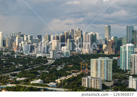 Urban cityscape of Miami Brickell downtown district in Florida, USA. Skyline with skyscraper buildings in modern American city 126360837