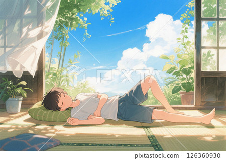 AI 生成的正在午睡的男孩 126360930