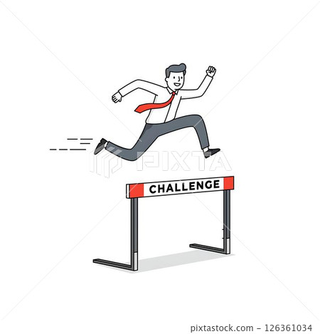 Businessman Jumping Over Challenge Hurdle Businessman Jumping Over Challenge Hurdle 126361034