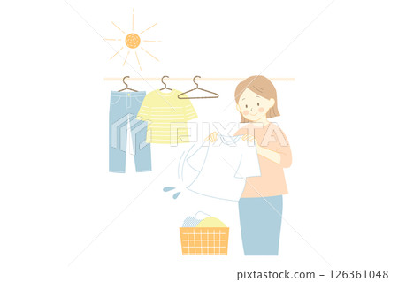 向量圖的一位婦女正在晾衣服 126361048