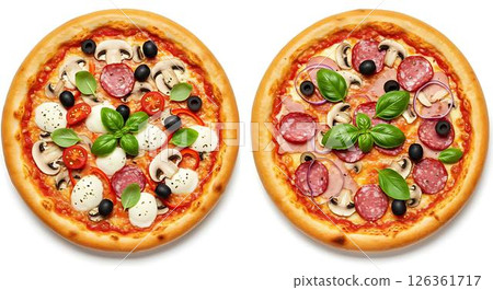 Delicious Pizza Varieties, Two Gourmet Pizzas 126361717