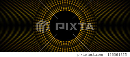Golden shiny circular lines and dotted circles abstract futuristic tech background 126361855