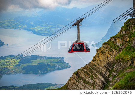 Cable car to Mount Pilatus in Switzerland, with Lake Lucerne in the background 126362076