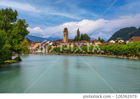 Interlaken, Switzerland with View of the Aare River and Swiss Alps Interlaken, Switzerland with View of the Aare River and Swiss Alps 126362079