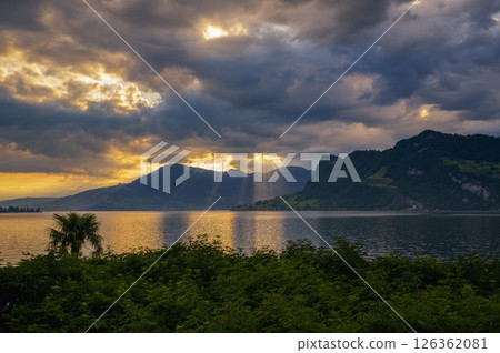 Dramatic Sunrise Over Lake Lucerne, Switzerland Dramatic Sunrise Over Lake Lucerne, Switzerland 126362081
