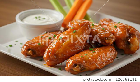 Delicious BBQ Chicken Wings with Ranch Dip 126362181