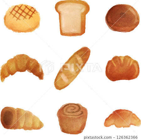 一組各種麵包的水彩插圖 一組各種麵包的水彩插圖 126362366
