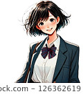 白色背景下穿著制服的高中女生 [AI 生成的圖像] 126362619