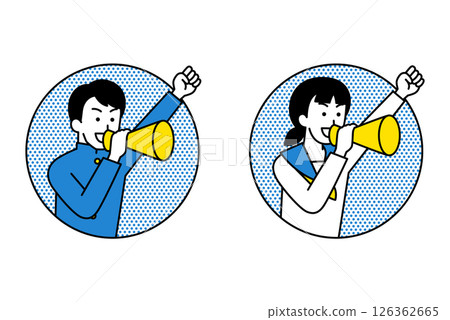 一群男女學生跳出圈子，用擴音器歡呼 126362665