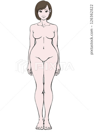 年輕女子站姿裸體直立全身 年輕女子站姿裸體直立全身 126362822