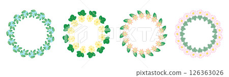 Set of flower frames. Wreath with flowers. Floral frame, hand drawn simple cute botanical round frame. Set of flower frames. Wreath with flowers. Floral frame, hand drawn simple cute botanical round frame. 126363026