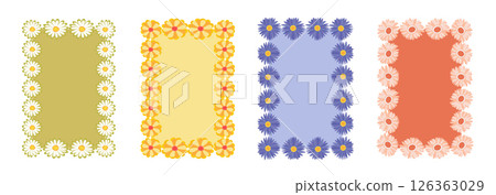 Set of flower frames. Wreath with flowers. Floral frame, hand drawn simple cute botanical round frame. 126363029