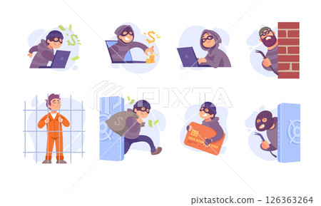 Cartoon Scenes Featuring Intriguing Themes of Theft and the Escape of Characters 126363264