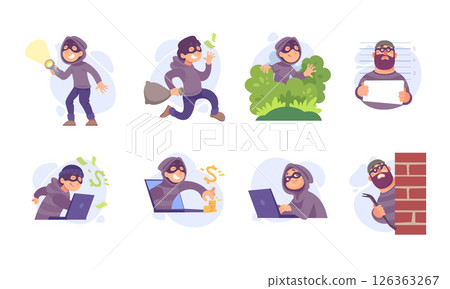 Stylized Illustrations of Burglars for Use in Various Creative and Visual Projects and Ideas Stylized Illustrations of Burglars for Use in Various Creative and Visual Projects and Ideas 126363267
