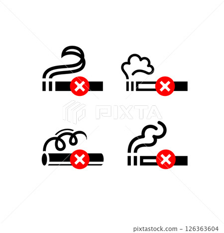 No smoking cigarette icon set, sign no smoking in this area, vector illustration for print No smoking cigarette icon set, sign no smoking in this area, vector illustration for print 126363604