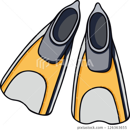 Hand drawn vector hildrens simple fins for swimming, snorkeling, diving. Flat illustration of equipment for swimmer equipment. Swim Fins. Swimming Flippers Hand drawn vector hildrens simple fins for swimming, snorkeling, diving. Flat illustration of equipment for swimmer equipment. Swim Fins. Swimming Flippers 126363655