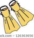 Hand drawn vector hildrens simple fins for swimming, snorkeling, diving. Flat illustration of swimmer equipment. Kids Swim Fins. Short Kids Fins Youth Swimming Flippers 126363656