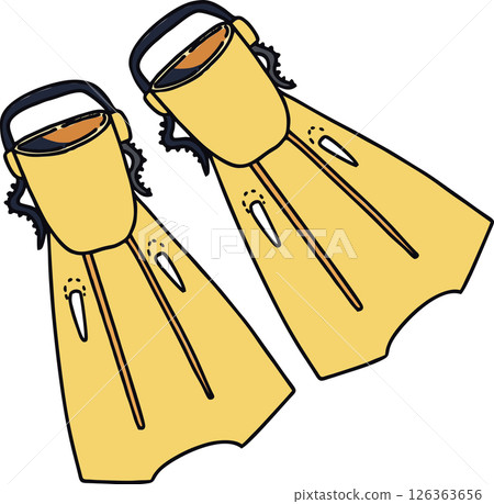 Hand drawn vector hildrens simple fins for swimming, snorkeling, diving. Flat illustration of swimmer equipment. Kids Swim Fins. Short Kids Fins Youth Swimming Flippers Hand drawn vector hildrens simple fins for swimming, snorkeling, diving. Flat illustration of swimmer equipment. Kids Swim Fins. Short Kids Fins Youth Swimming Flippers 126363656