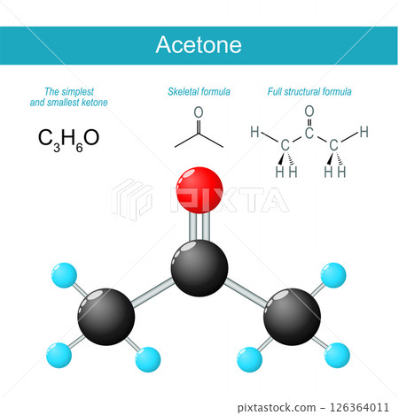 Acetone molecule. Molecular chemical structural formula 126364011