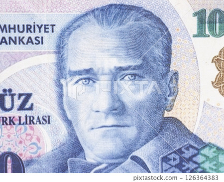 Mustafa Kemal Ataturk, Portrait from Turkey 100 Lira Banknotes. Mustafa Kemal Ataturk, Portrait from Turkey 100 Lira Banknotes. 126364383