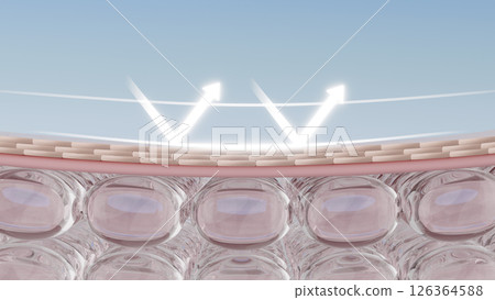 Image of skin reflecting ultraviolet rays and sunscreen Image of skin reflecting ultraviolet rays and sunscreen 126364588