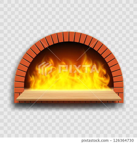 Wood burning oven with flame inside 126364730