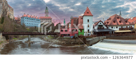 Panorama at sunrise in Cesky Krumlov Czech Republic 126364977