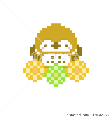 Pixel art of yellow-green and yellow flowers and a cheering owl 126365077