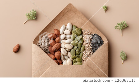 Variety of Seeds and Nuts in a Natural Setting 126365115