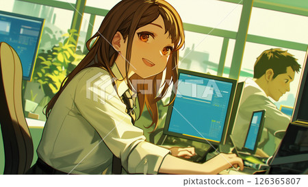 Office workers at work, anime style Office workers at work, anime style 126365807
