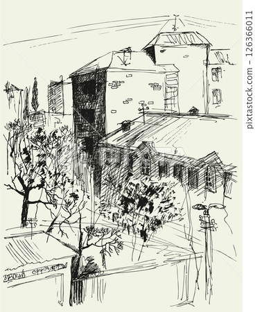 Vector cityscape. Park near the high-rise buildings 126366011